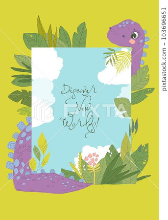 Frame Border of Cute Dinosaur for Kids Party Invitation Card 103696651