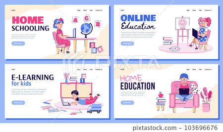 Online education and homeschooling for children, flat vector illustration. Online education and homeschooling for children, flat vector illustration. 103696676