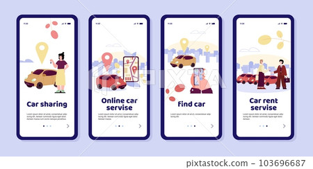 Car sharing online service for order taxi, rental transport or search vehicle. Car sharing online service for order taxi, rental transport or search vehicle. 103696687