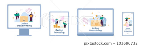 Online crowdfunding, investment and funding to business ideas via internet. Online crowdfunding, investment and funding to business ideas via internet. 103696732