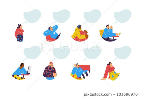 Set of dreaming people with empty thought clouds flat style Set of dreaming people with empty thought clouds flat style 103696970