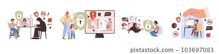 Children in internet networks safety and protection flat vector isolated. 103697083