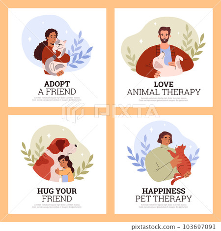 ESA emotional support animal and pets adoption banners flat vector illustration. ESA emotional support animal and pets adoption banners flat vector illustration. 103697091