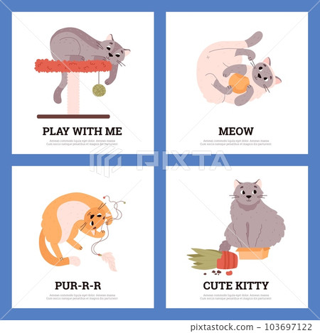 Set of squared banners with funny playing cats flat style Set of squared banners with funny playing cats flat style 103697122