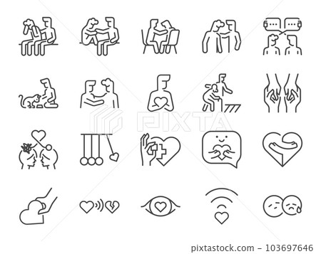 Empathy icon set. It included sympathy, friend, support, emotion, mental health, and more icons. Editable Vector Stroke. 103697646
