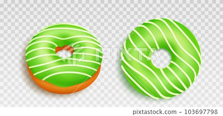 Icon of donut, realistic doughnut with green glaze Icon of donut, realistic doughnut with green glaze 103697798