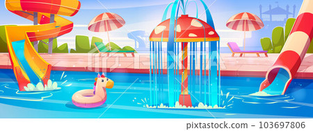 Aqua park with pool and kid slide to swim vector 103697806