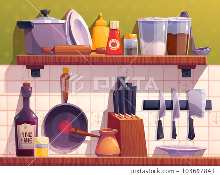 Kitchen shelf with bowl interior illustration Kitchen shelf with bowl interior illustration 103697841