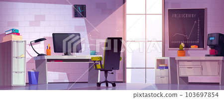 Vector office interior room with desk cartoon Vector office interior room with desk cartoon 103697854