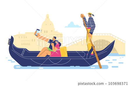 Couple riding gondola in Venice, Italy - flat vector illustration isolated on white background. Couple riding gondola in Venice, Italy - flat vector illustration isolated on white background. 103698371