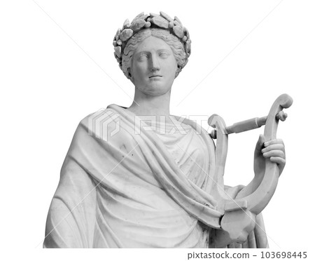 Ancient sculpture of muse. Statue woman with lyre isolated photo with clipping path 103698445