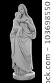 Virgin Mary and child Christ in her arms statue isolated on black background with clipping path. Madonna with baby sculpture 103698550