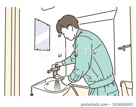 Male worker checking the shower head 103698993