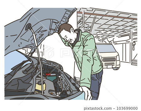 A man opening the hood of a car 103699000