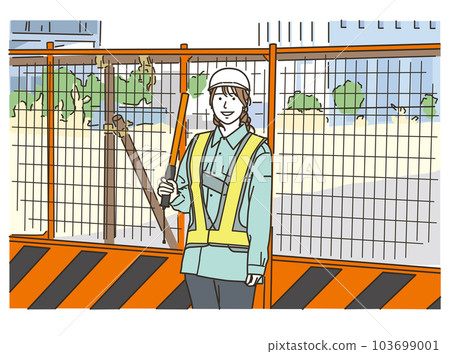 Female worker guarding at the construction site 103699001
