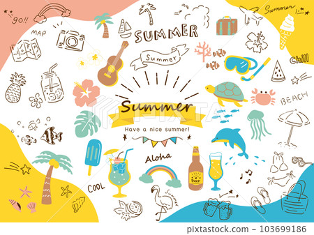 Hand drawn icon set easy to use in summer 103699186
