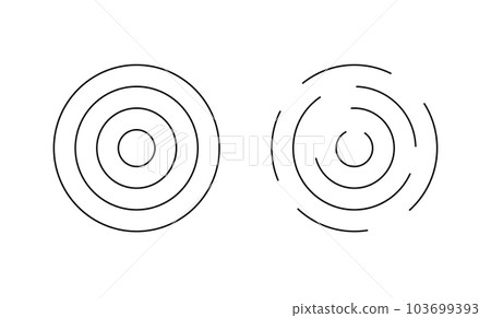 Concentric ripple circles with whole and interrupted lines isolated on white background. Vortex, sonar wave, soundwave, sunburst, radio wave, signal signs 103699393