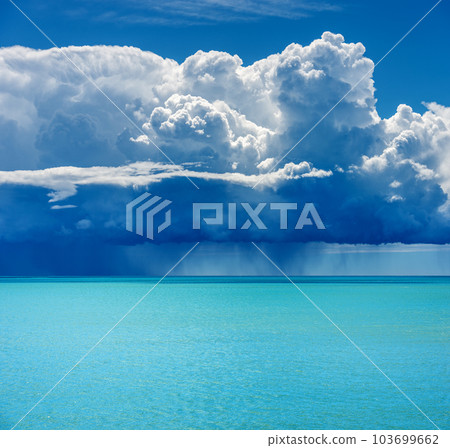 Beautiful Seascape with Storm Clouds and Torrential Rain - Liguria Italy 103699662