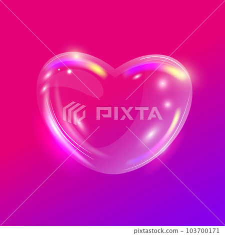 Rainbow glossy soap bubble heart. Realistic transparent 3d vector heart 103700171