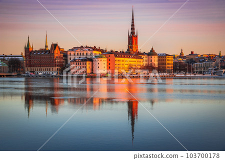 Stockholm, Sweden. Sunset over Gamla Stan old town 103700178
