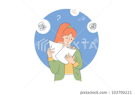 Confused office worker reading documents. Hand-drawn style 103700221