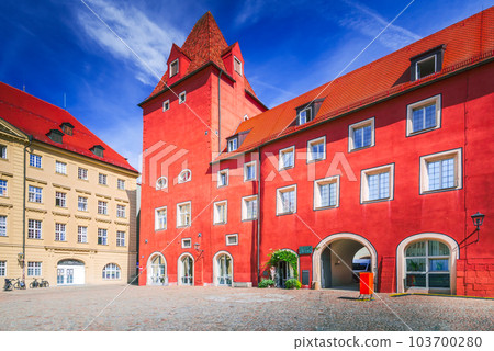 Regensburg, Germany. Haidplatz in old town, Bavarian city on Danube River. 103700280