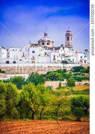 Locorotondo, Italy. Charming whitwashed city in Puglia, historical Apulia. 103700290