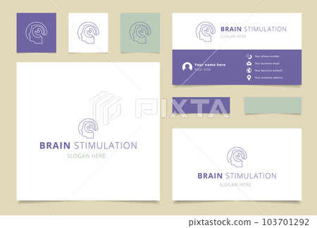 Brain simulation logo design with editable slogan. Branding book and business card template. Brain simulation logo design with editable slogan. Branding book and business card template. 103701292