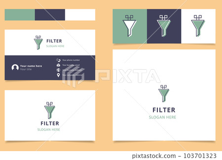 Filter logo design with editable slogan. Branding book and business card template. Filter logo design with editable slogan. Branding book and business card template. 103701323