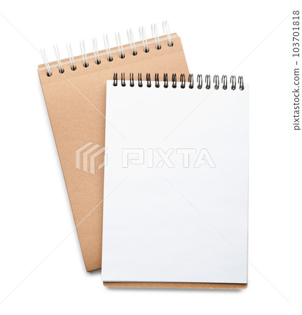 Stylish notebooks isolated on white, top view Stylish notebooks isolated on white, top view 103701818