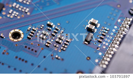 Microprocessor on blue circuit board 103701897