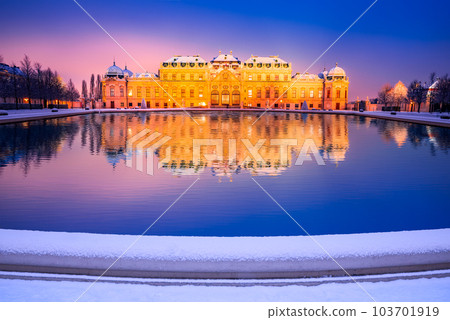 Vienna, Austria - Belvedere winter night, beautiful place of Wien. 103701919
