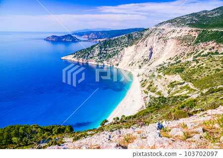 Kefalonia, Greece. Myrtos Beach - the most beautiful beach of the island, Greek Islands. 103702097