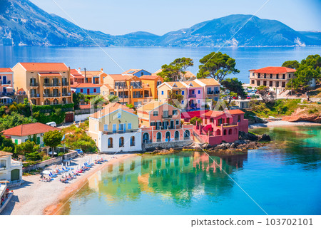 Assos, Greece. Picturesque village nestled on the idyllic Cephalonia 103702101