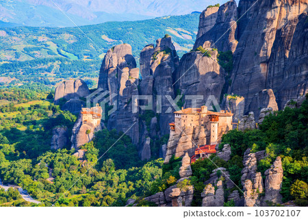 Meteora, Greece. Incredible sandstone rock formations and monasteries. 103702107