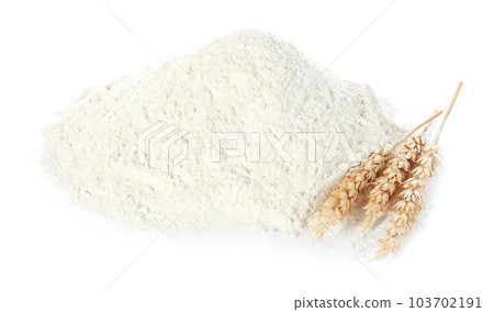 Organic flour and spikelets isolated on white 103702191