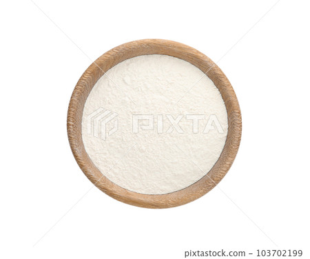 Organic flour in bowl isolated on white, top view 103702199