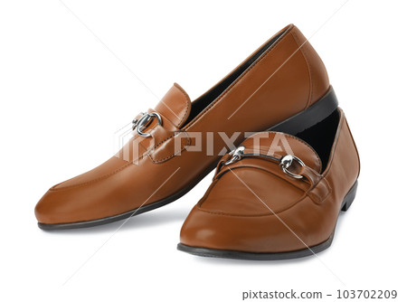 Pair of stylish male shoes isolated on white Pair of stylish male shoes isolated on white 103702209