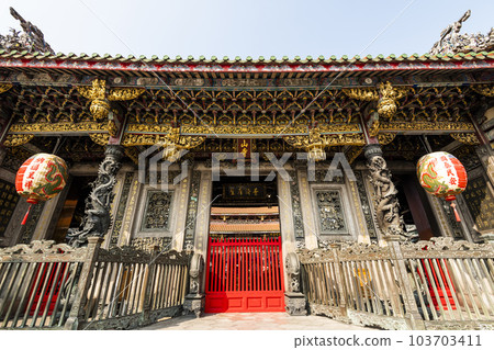 Building view of The Wanhua Longshan Temple in Taipei, Taiwan. This Taiwanese folk religion temple was built in 1738. Building view of The Wanhua Longshan Temple in Taipei, Taiwan. This Taiwanese folk religion temple was built in 1738. 103703411
