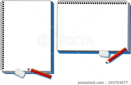 Horizontal and vertical sketchbooks, pencils and erasers Horizontal and vertical sketchbooks, pencils and erasers 103703677