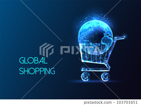Global shopping, ecommerce, international retail futuristic concept with shopping cart and Earth  103703851