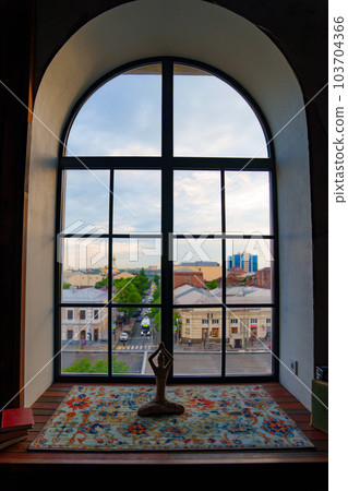large window in retro style. View from the window on the city large window in retro style. View from the window on the city 103704366