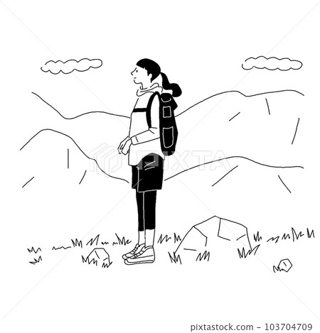 一個女人爬山的矢量線圖 103704709