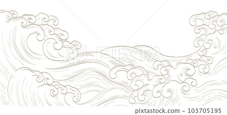 Japanese background with Oriental natural wave pattern with ocean sea decoration banner design in vintage style. Marine template. Frame border. 103705195