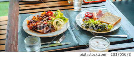 Breakfast served at the restaurant 103705678
