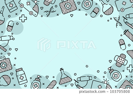 blue medical background with traditional symbols of medicine located on the edges of the background 103705808