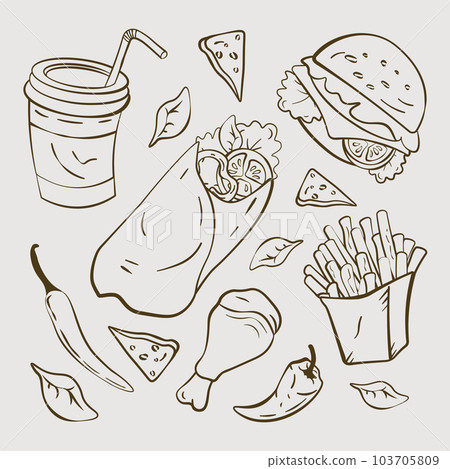 street food sketch hand drawn vector and burger in illustration 103705809