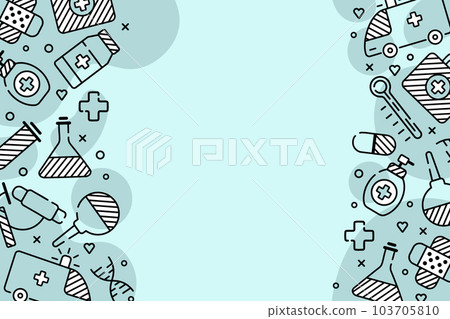 blue medical background with traditional symbols of medicine around the edges 103705810