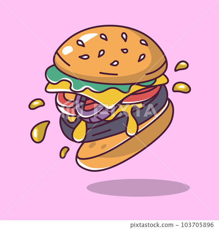 opened burger with tomato and onion cartoon style illustration vector illustration 103705896