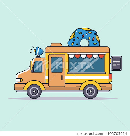 orange van sells donuts food truck vector illustration 103705914